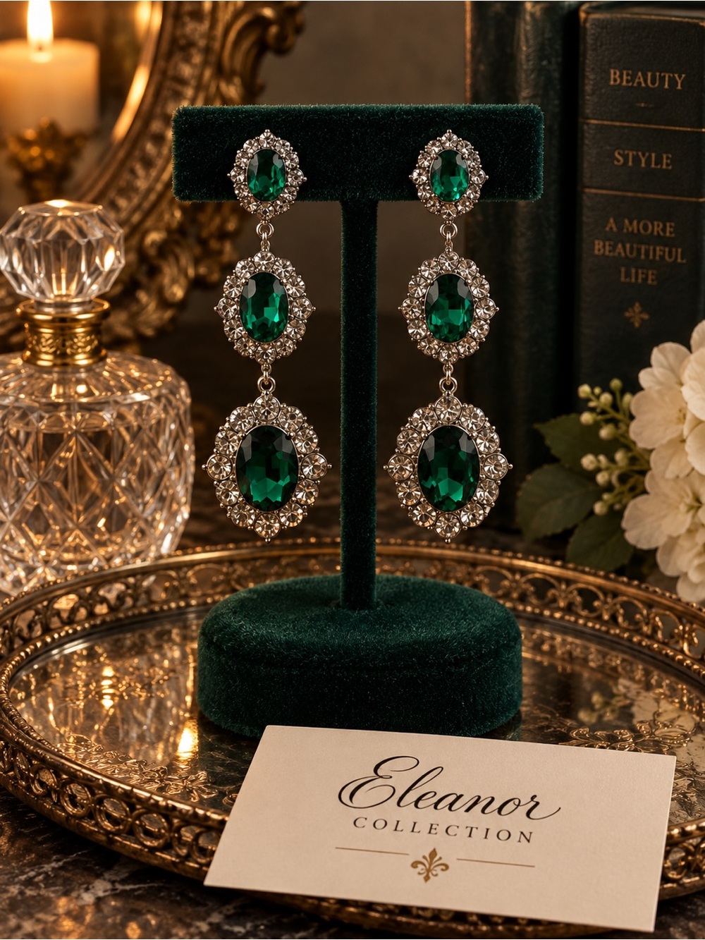 Emerald Society Jeweled Post-Back Statement Earrings NWT